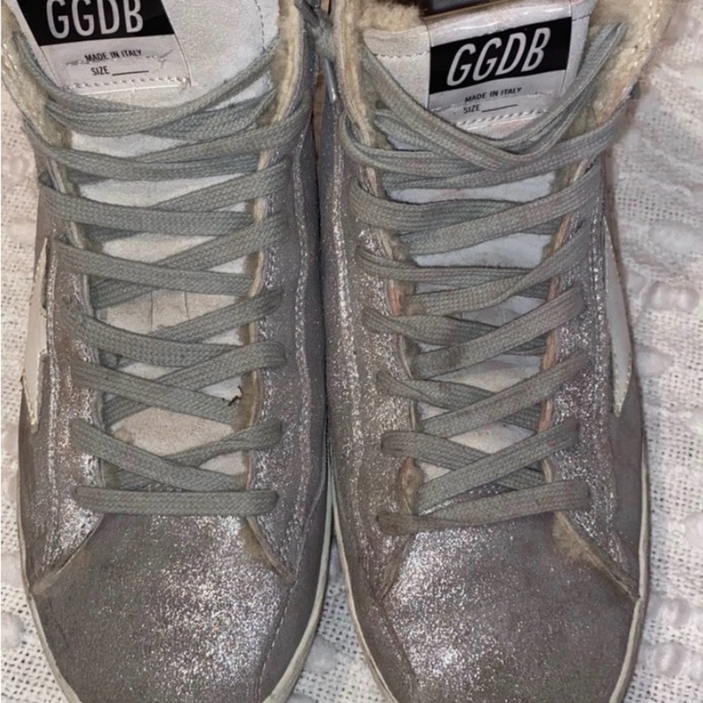 Golden Goose Silver Glitter Ankle Boots